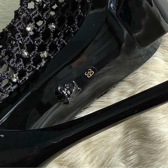 Versace Black Mesh Rhinestone Embellished Strass Heels - Picture 7 of 12